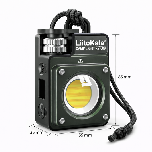 LiitoKala camp light with dimensions on a white background